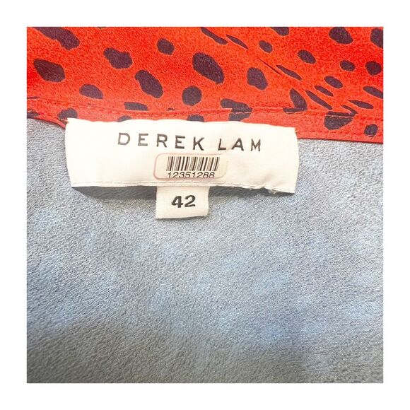 Women's Derek Lam Navy Red Handkerchief Cold Shoulder Midi Dress Sz 42/US10 NWOT - Picture 11 of 11